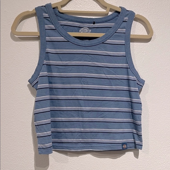 Dickies Blue and White Striped Cropped Tank Top - Picture 1 of 5
